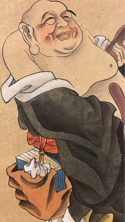 Hotei Laughing Buddha Hanging Scroll | Chōraku-zu | Seven Lucky Gods | Ink and Color Kakejiku