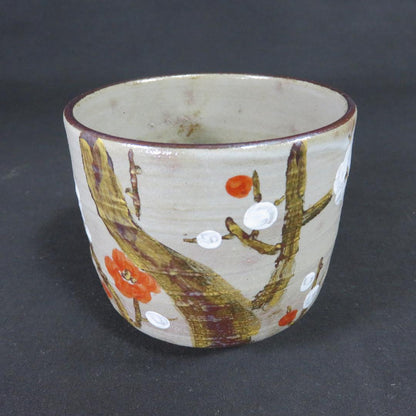 Miura Chikuken | Tsutsu Chawan Plum Branch | Kyoto Overglaze Enamel | Tea Ceremony Cylindrical Bowl