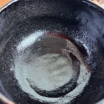 Black Raku Chawan "Ichie" by Sasaki Shoraku, Calligraphy Box by Musei Kanju of Daitoku-ji, Gold Accents