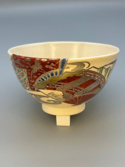 Suda Shoho Ninsei-Style Senmen Fan Panel Tea Bowl — Kyo-yaki Chawan