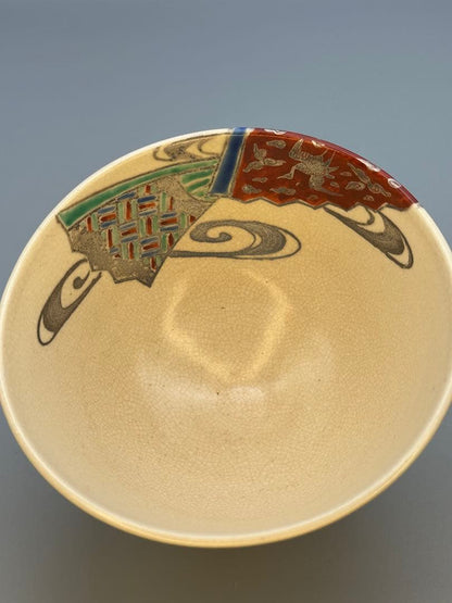 Suda Shoho Ninsei-Style Senmen Fan Panel Tea Bowl — Kyo-yaki Chawan