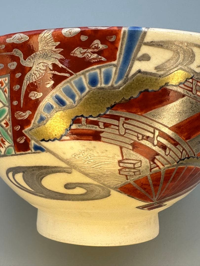 Suda Shoho Ninsei-Style Senmen Fan Panel Tea Bowl — Kyo-yaki Chawan