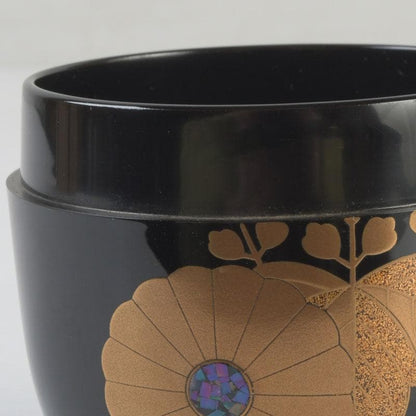 Wajima Lacquer Natsume Tea Caddy — Kikukiri Maki-e with Raden Inlay | Mokudai Soho | Tomobako