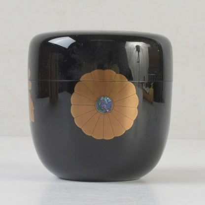 Wajima Lacquer Natsume Tea Caddy — Kikukiri Maki-e with Raden Inlay | Mokudai Soho | Tomobako