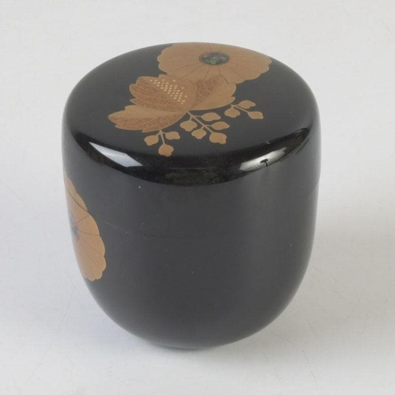 Wajima Lacquer Natsume Tea Caddy — Kikukiri Maki-e with Raden Inlay | Mokudai Soho | Tomobako