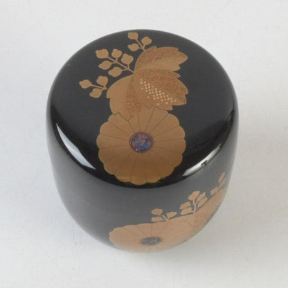 Wajima Lacquer Natsume Tea Caddy — Kikukiri Maki-e with Raden Inlay | Mokudai Soho | Tomobako