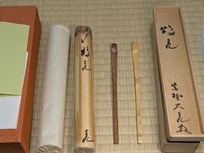 Tachibana Daikame Chashaku Pair Tsurukame Mei Three-Node Bamboo Tea Scoop Daitokuji