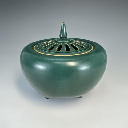 Kumagai Koho Kiku-yaki Incense Burner - Celadon Koro with Signed Box