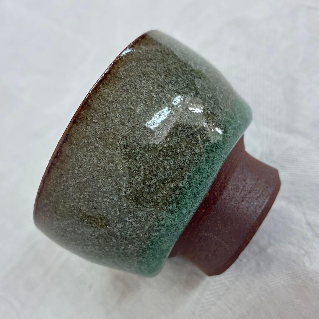 Kato Junatsu Kojin Kiln Celadon Guinomi Sake Cup Moss Green Stoneware
