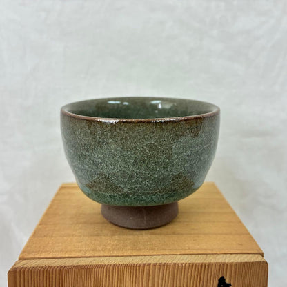 Kato Junatsu Kojin Kiln Celadon Guinomi Sake Cup Moss Green Stoneware