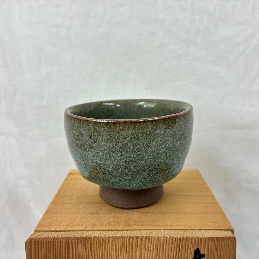 Kato Junatsu Kojin Kiln Celadon Guinomi Sake Cup Moss Green Stoneware