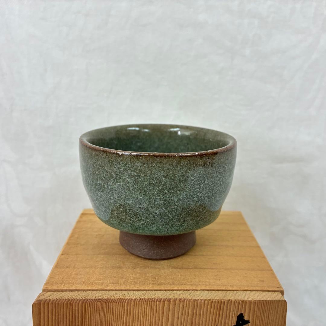 Kato Junatsu Kojin Kiln Celadon Guinomi Sake Cup Moss Green Stoneware