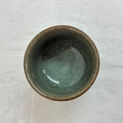 Kato Junatsu Kojin Kiln Celadon Guinomi Sake Cup Moss Green Stoneware