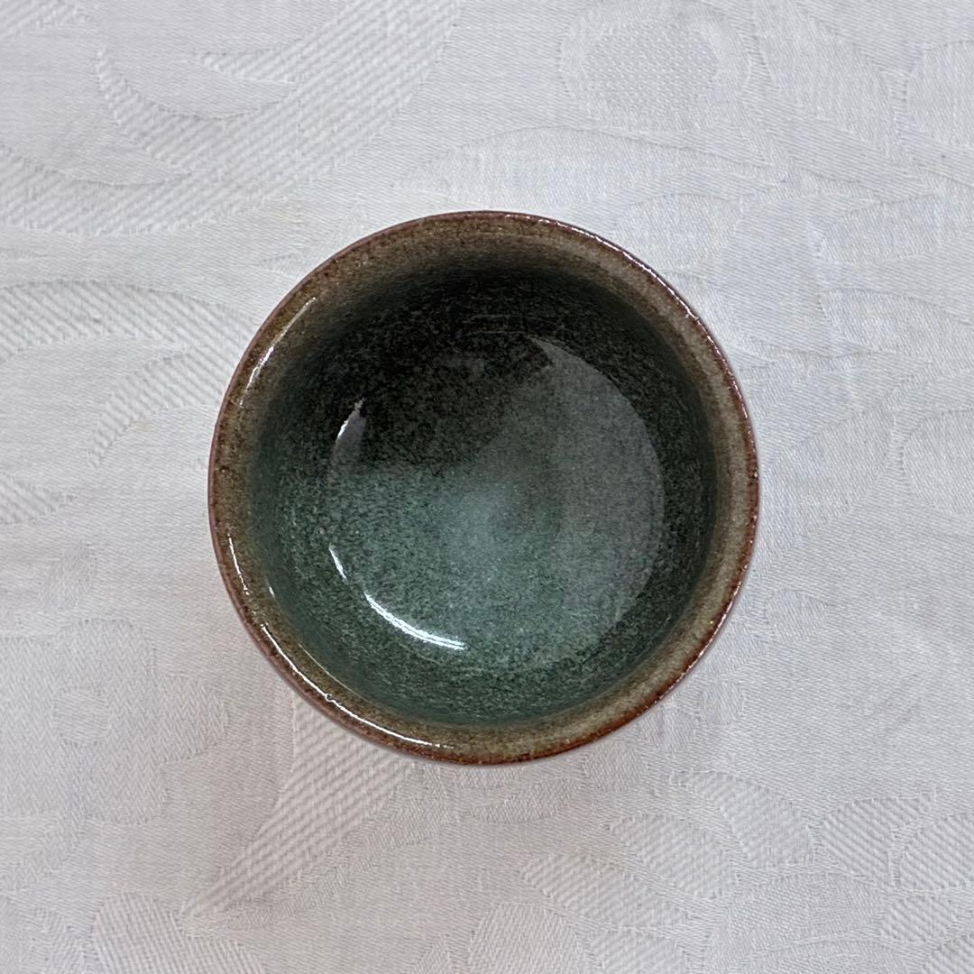 Kato Junatsu Kojin Kiln Celadon Guinomi Sake Cup Moss Green Stoneware