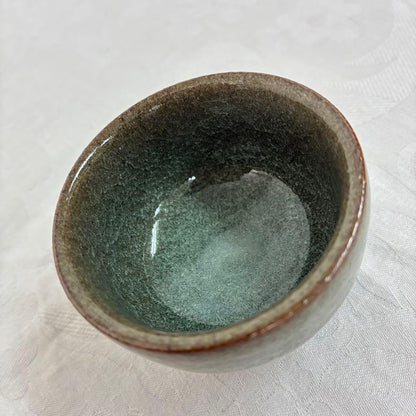 Kato Junatsu Kojin Kiln Celadon Guinomi Sake Cup Moss Green Stoneware