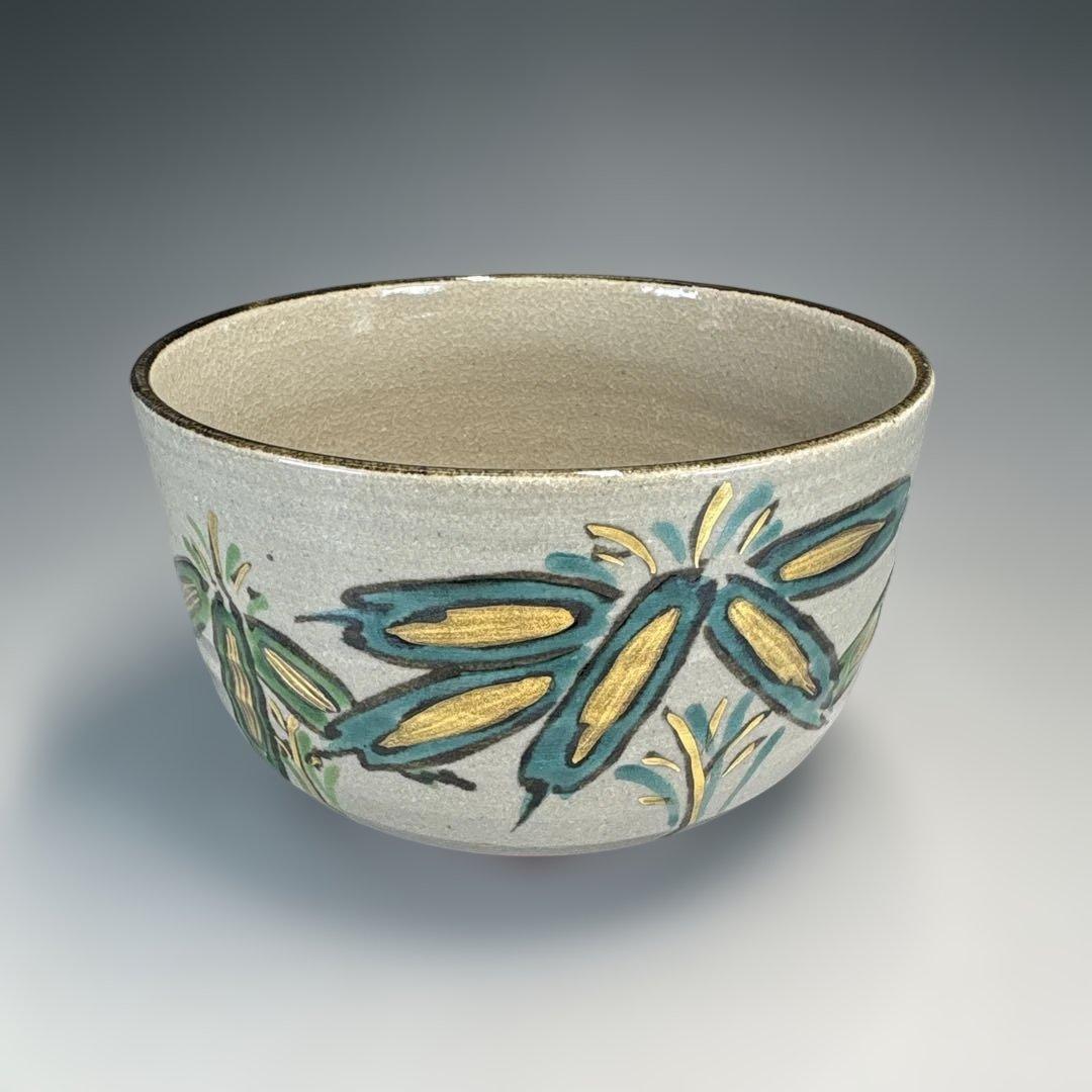 Gyozan Kyo-yaki Chawan with Dragonfly Design - Colorful Overglaze Enamel Tea Bowl