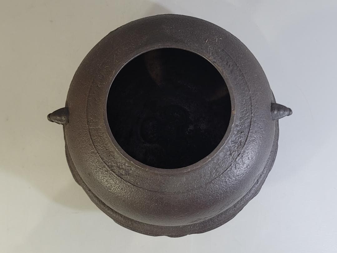 Shinnari Cast Iron Tea Kettle – Pine Landscape Relief – Masamitsu – Lotus Finial Bronze Lid – Japan