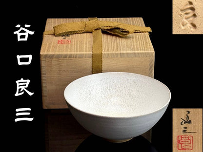 White Glaze Hira-Chawan by Taniguchi Ryozo — Crawled Frost Surface