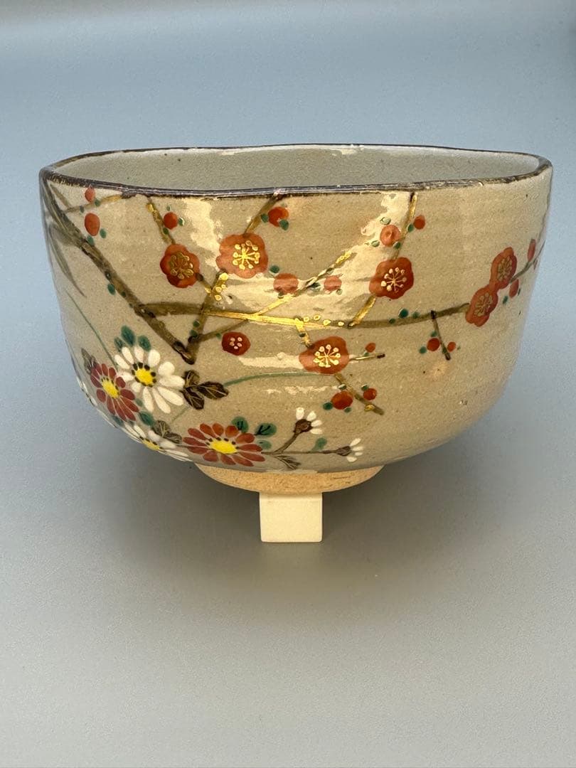 Kenzan-Style Four Gentlemen Chawan Tea Bowl by Minamiguchi Kansui