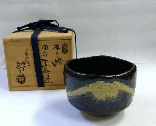 Black Raku Shiho Tea Bowl Mt Fuji Sasaki Teruo Murasakino Kirai Kiln