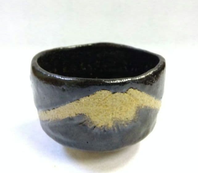 Black Raku Shiho Tea Bowl Mt Fuji Sasaki Teruo Murasakino Kirai Kiln