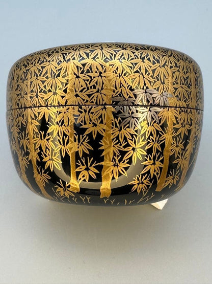Kawase Hyokan Bamboo Grove Maki-e O-Natsume Gold Lacquer Large Tea Caddy Chikurin Tomobako
