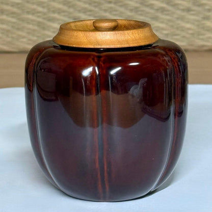 Akoda-Gata Cha-ire Gourd Tea Caddy - Tame-nuri Lacquer with Shifuku Pouch