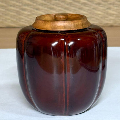 Akoda-Gata Cha-ire Gourd Tea Caddy - Tame-nuri Lacquer with Shifuku Pouch