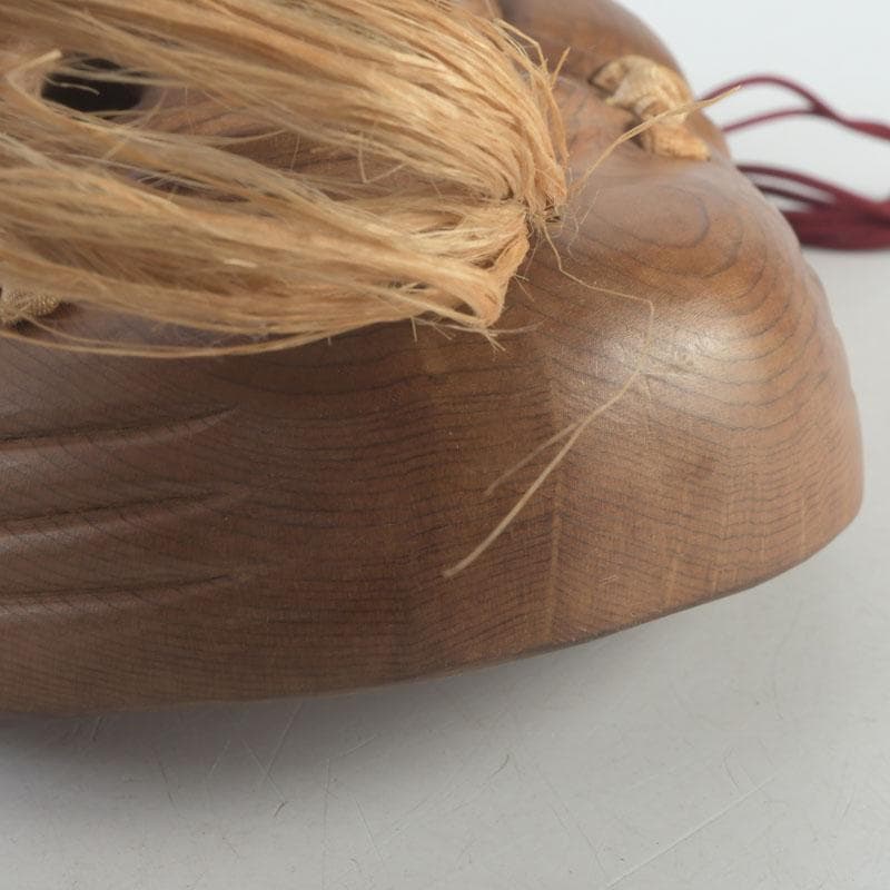 Noh Okina Mask — Hand-Carved Wood by Kenji, Natural Grain, Hemp Hair