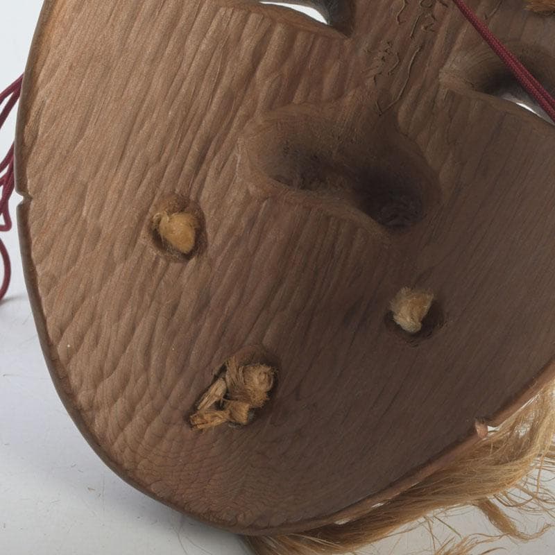 Noh Okina Mask — Hand-Carved Wood by Kenji, Natural Grain, Hemp Hair