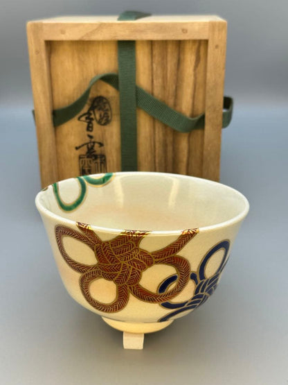 Miyagawa Koun Musubi-Ume Kyo-yaki Tea Bowl — Knotted Plum Chawan