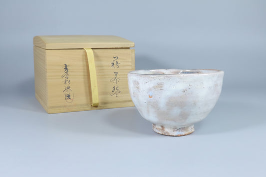 Hagi Ware Signed Chawan - White Glazed Tea Bowl with Tomobako