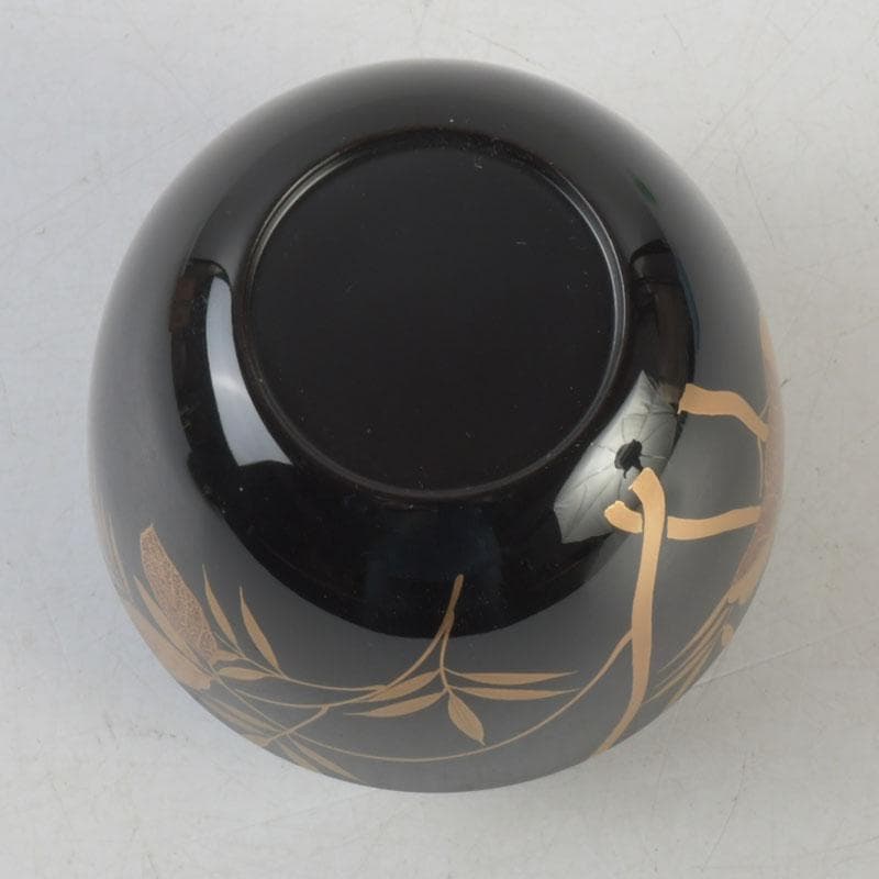 Signed Sagano Maki-e Natsume Tea Caddy | Gold Silver Bamboo Pine Ginkgo Black Lacquer | Tomobako