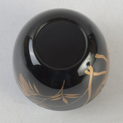 Signed Sagano Maki-e Natsume Tea Caddy | Gold Silver Bamboo Pine Ginkgo Black Lacquer | Tomobako