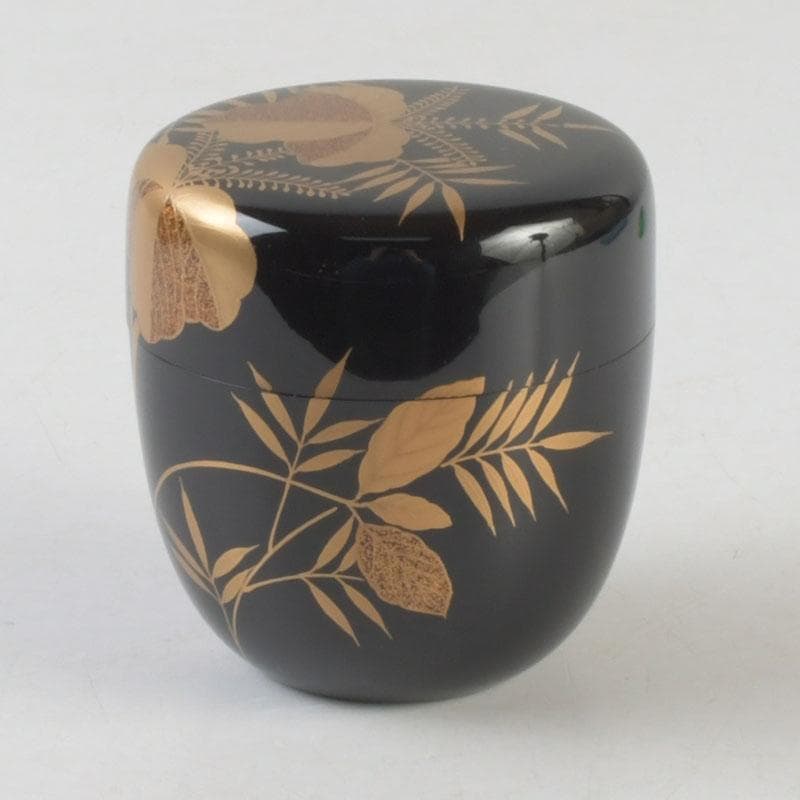 Signed Sagano Maki-e Natsume Tea Caddy | Gold Silver Bamboo Pine Ginkgo Black Lacquer | Tomobako