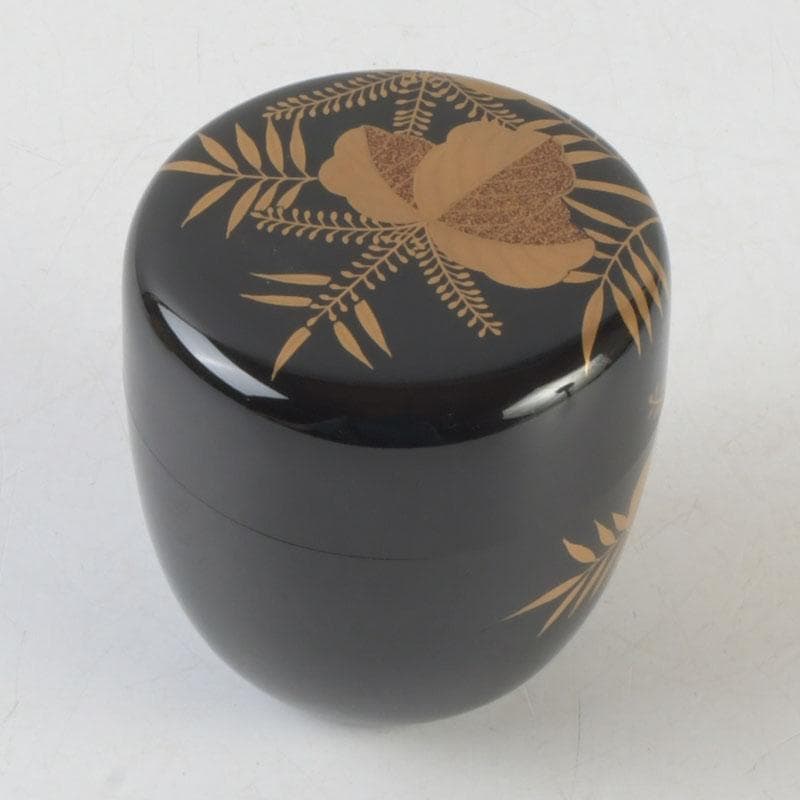 Signed Sagano Maki-e Natsume Tea Caddy | Gold Silver Bamboo Pine Ginkgo Black Lacquer | Tomobako