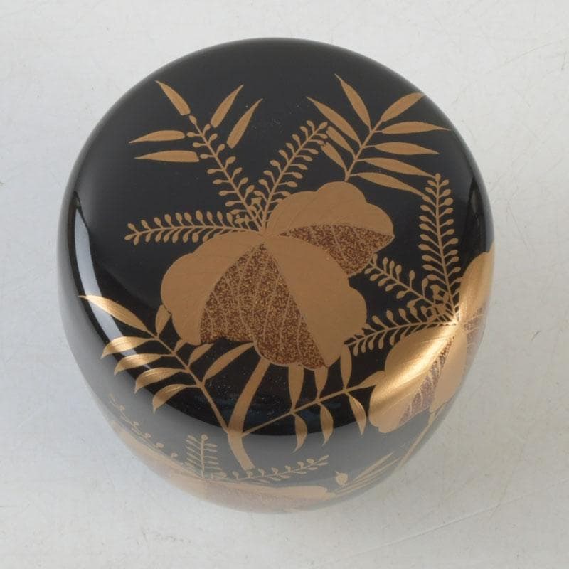 Signed Sagano Maki-e Natsume Tea Caddy | Gold Silver Bamboo Pine Ginkgo Black Lacquer | Tomobako