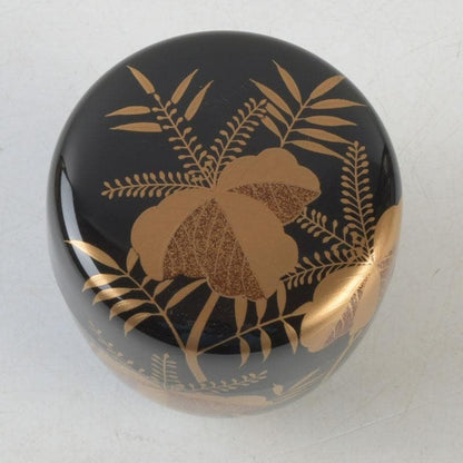 Signed Sagano Maki-e Natsume Tea Caddy | Gold Silver Bamboo Pine Ginkgo Black Lacquer | Tomobako