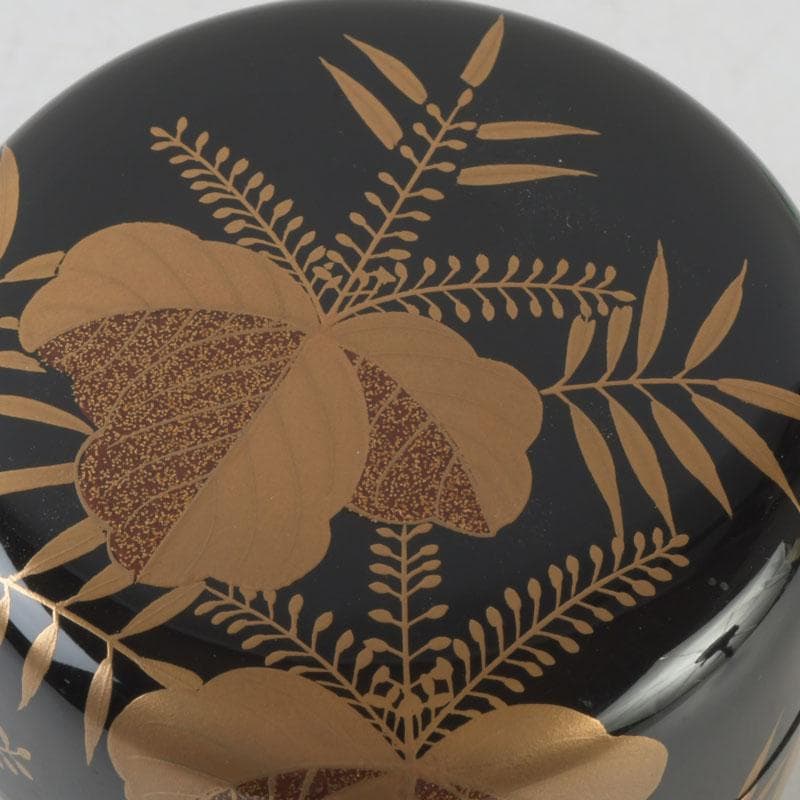 Signed Sagano Maki-e Natsume Tea Caddy | Gold Silver Bamboo Pine Ginkgo Black Lacquer | Tomobako