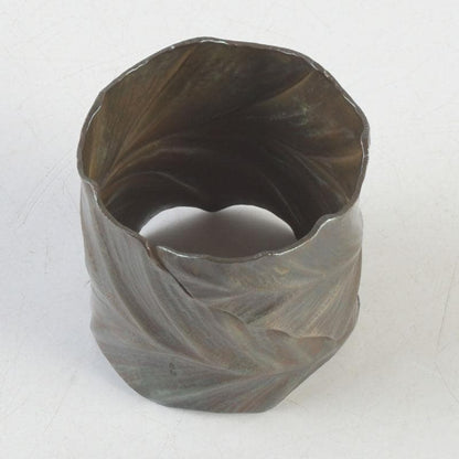 Brass Leaf-Form Futaoki Lid Rest by Ryori — Twisted Single Leaf, Wood Box