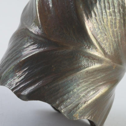 Brass Leaf-Form Futaoki Lid Rest by Ryori — Twisted Single Leaf, Wood Box