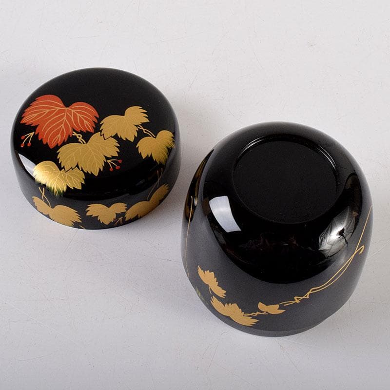 Black Lacquer Natsume by Seizan - Gold Red Ivy Maki-e Tea Caddy with Box