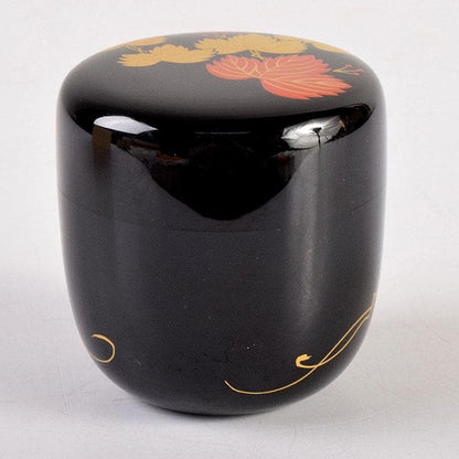 Black Lacquer Natsume by Seizan - Gold Red Ivy Maki-e Tea Caddy with Box