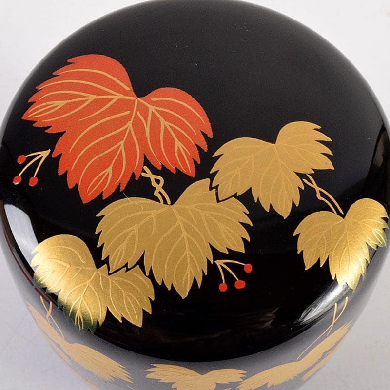 Black Lacquer Natsume by Seizan - Gold Red Ivy Maki-e Tea Caddy with Box