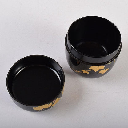 Black Lacquer Natsume by Seizan - Gold Red Ivy Maki-e Tea Caddy with Box