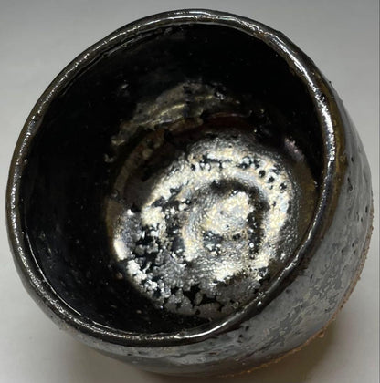 Fujii Shigeo — Golden Tenmoku Guinomi "Tensho", Black Glaze with Gold Crystalline Formations