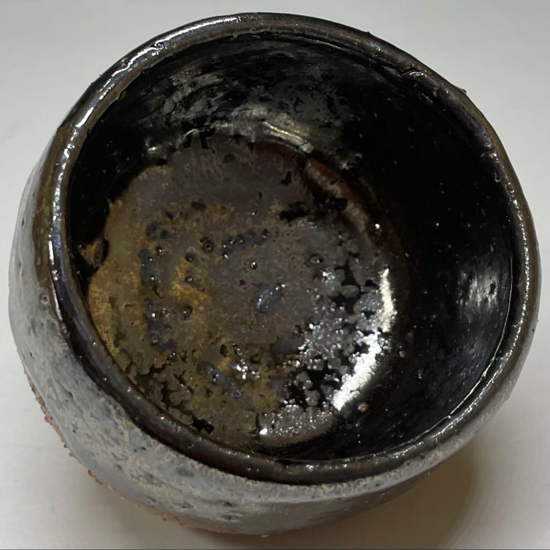 Fujii Shigeo — Golden Tenmoku Guinomi "Tensho", Black Glaze with Gold Crystalline Formations