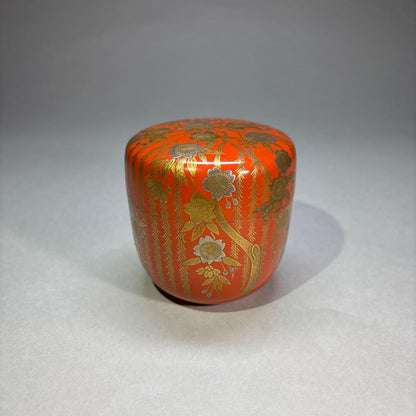 Willow Cherry Blossom Gold Maki-e Large Natsume by Imada Hokusen - Lacquer Tea Caddy