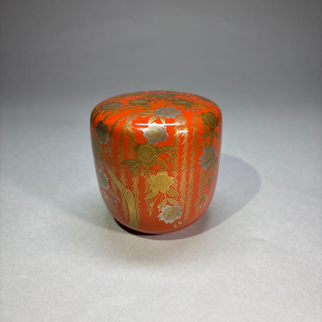 Willow Cherry Blossom Gold Maki-e Large Natsume by Imada Hokusen - Lacquer Tea Caddy