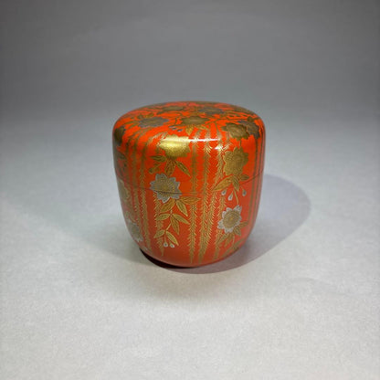 Willow Cherry Blossom Gold Maki-e Large Natsume by Imada Hokusen - Lacquer Tea Caddy